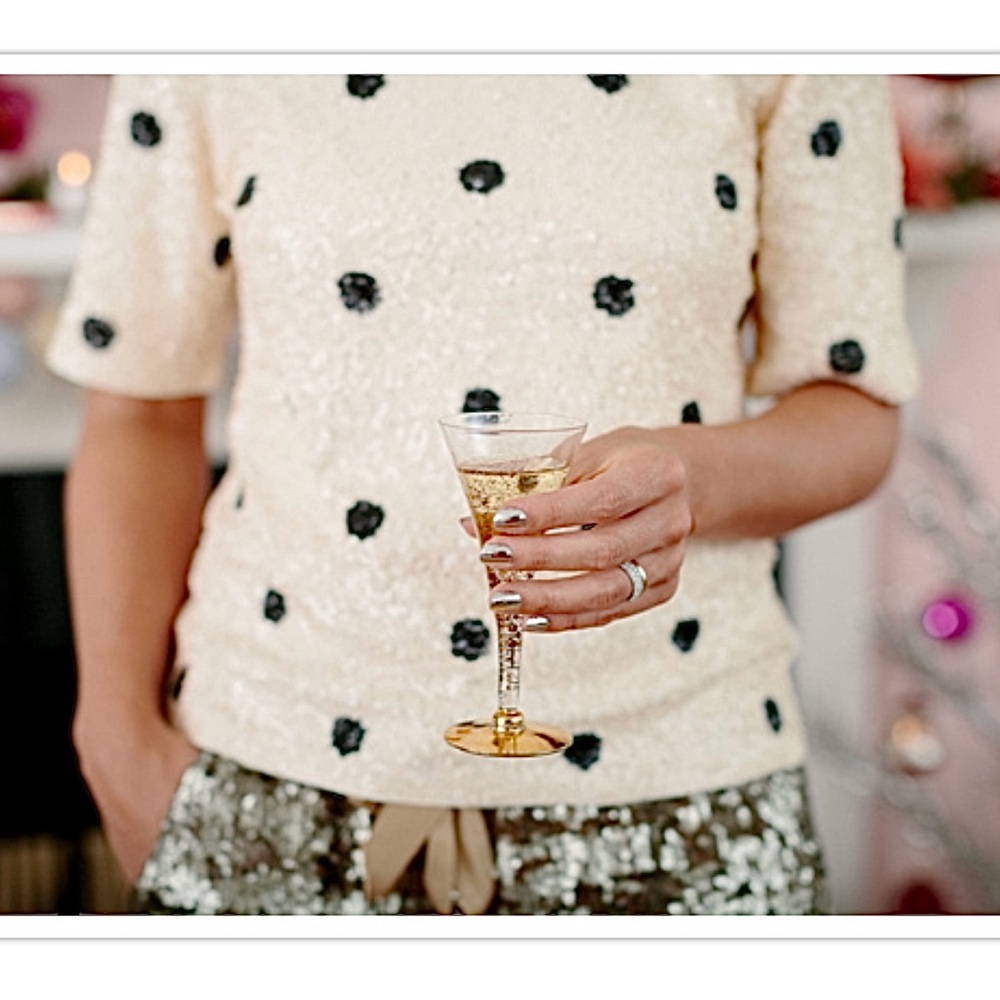J. Crew Sequin Ivory and Black Polka Dot Top - Picture 2 of 16